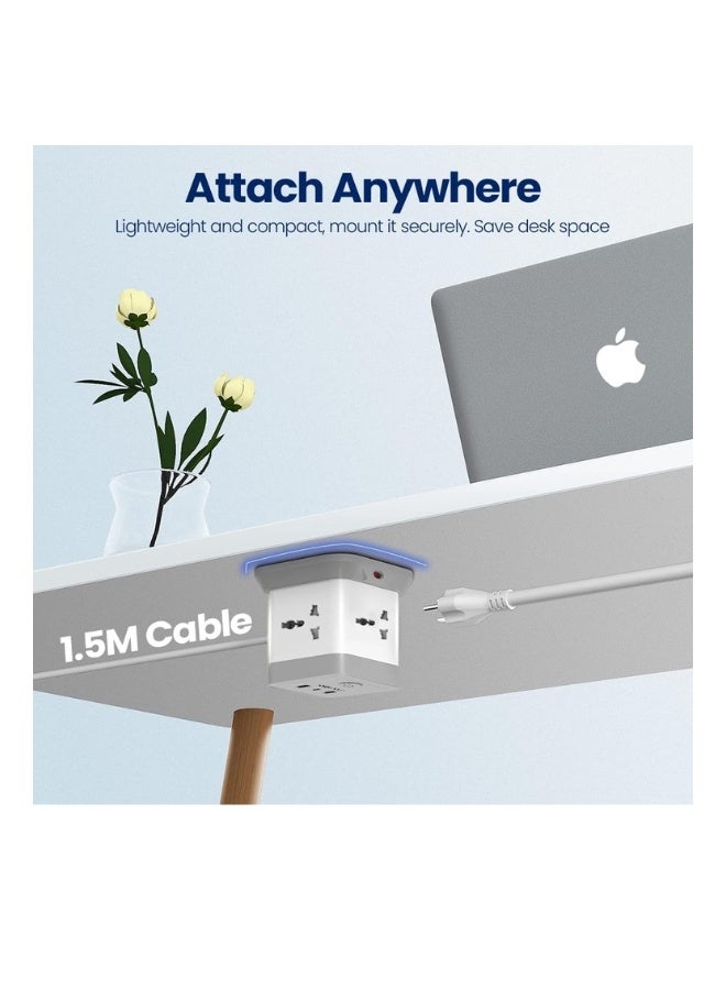 بيفاتو مشترك طاقة عالمي مع USB ونوع C، سلك تمديد مسطح بطول 1.5 متر، 4 منافذ تيار متردد + 2 USB-A + 1 USB-C، حماية من زيادة التيار، تصميم مضغوط للمنزل والمكتب - Image 4